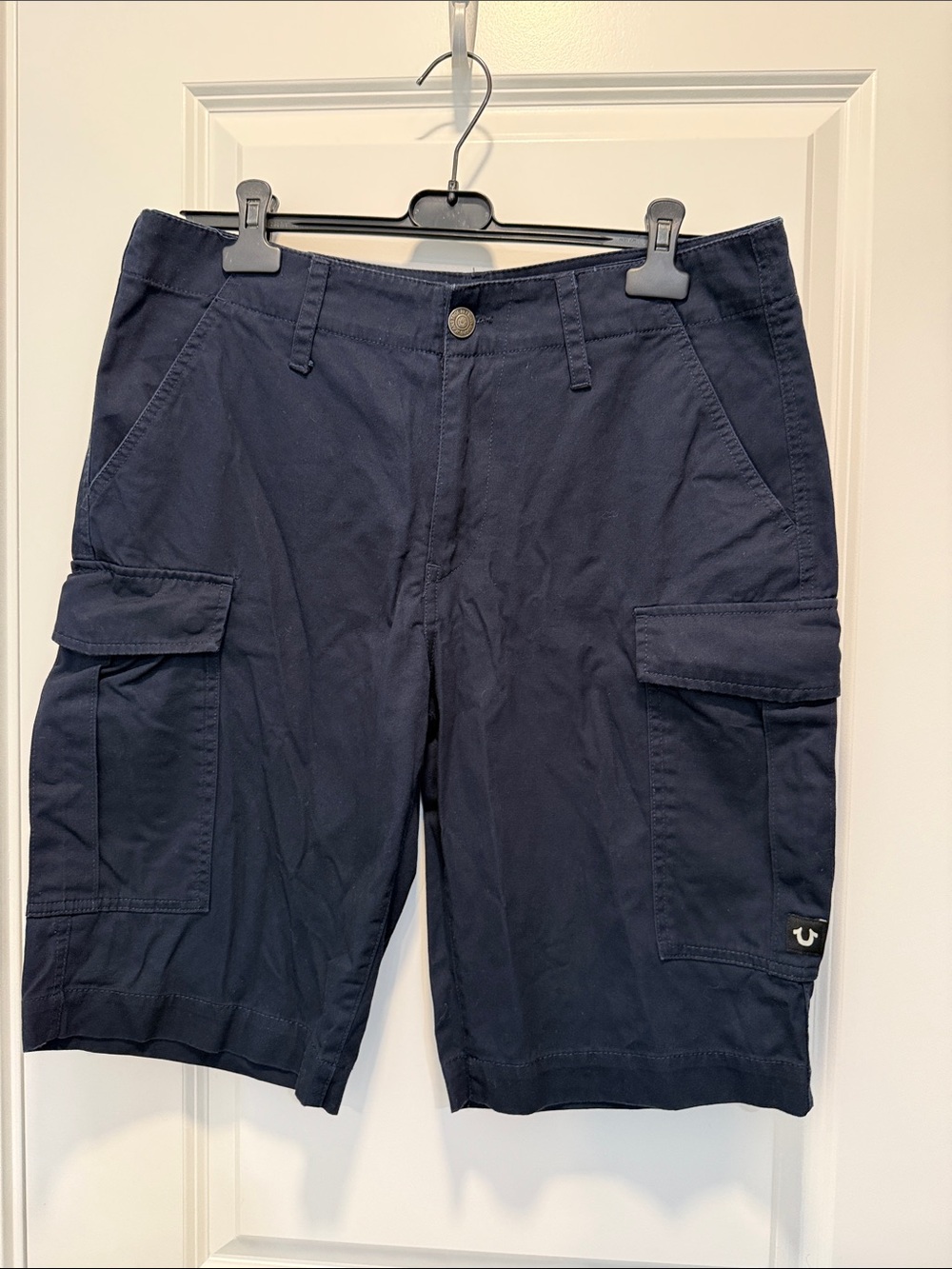 True Religion Men's Dark Navy Cargo Shorts with Side Flap Pockets